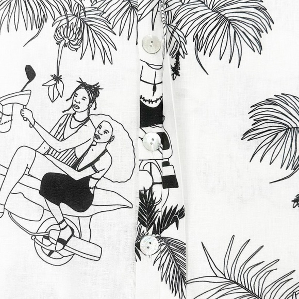 Farm Rio x Mayara Ferrao Moto Love Shirt Size M Off-White Linen Longline Resort - Picture 9 of 12